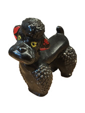 Vintage MCM 1950s Redware Pottery Clay Black French Poodle Dog Figure from Japan
