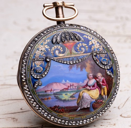 Enamel paysage miniature gold - enamel,