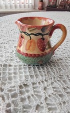 Italian hand painted ceramic small milk/cream jug with strawberries and flowers