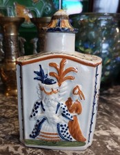 Antique c1780 Prattware Macaroni Tea Caddy With Original Lid Georgian Caddy.