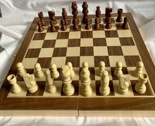 Vintage Folding Wooden Travelling Chess Set  Brown & Cream Board & Pieces