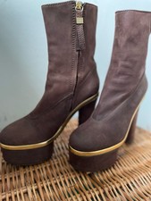 Acne Studios Platform Suede Boots Womens Uk 6 Eu 39 Gold Trim Brown