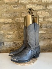 Texas Mens Grey Embroidered Leather Cowboy Boots UK 8.5 US 9.5D Made In USA