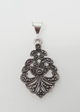 Gorgeous Sparkling Real Marcasite Stones Artistic Pendant 925 Silver #22585