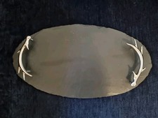 The Just Slate company oval plate with silver plate antlers new no box 40x22cm