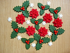 Christmas holly  bouquet, Edible Sugar Paste Flowers  Cake Decorations Toppers