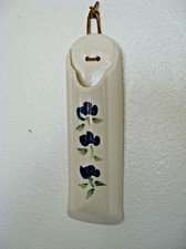 Studio Handcrafted Wall Pocket Vase Pottery Hand painted flowers, signed