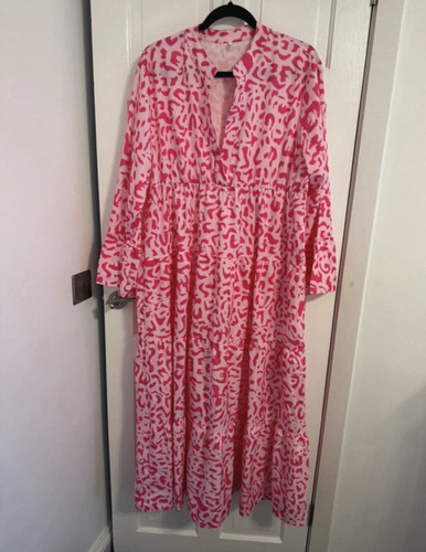 Pink leopard print neck long - pink, v-neck