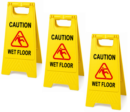 Yellow caution wet floor sign - wet,