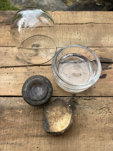 Glass dome and pottery - glass,