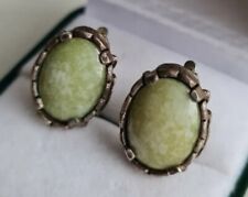Vintage Earrings Green Agate