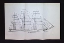 Lammermoor Sailing Ship Plan  1927 Fold-Out Sail & Rigging Illustration Nautical