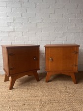 PAIR OF TEAK VINTAGE MID CENTURY BELGIUM BRASS LEAF BEDSIDE TABLES