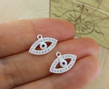 925 sterling silver Evil Eye Charm Pendant 13.8 mm Wide, 8.8 mm Height
