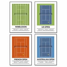 Tennis Grand Slam Posters, Wimbledon, US Open, Roland-Garros, Australian Open A4