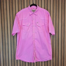 Rafter Cowboy Western Shirt Pink Mens Medium Pearl Snap Short Sleeve Pro Flex 45