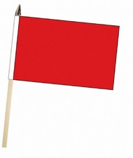 Plain Red Large Hand Flag With Wooden Pole (18" x 12)