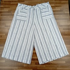 George Women's Linen Rich Stone Striped Wide Leg Short Trousers. UK 18 EUR 46