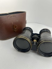 Vintage British Binoculars with Hand Sewn Leather Case – Made in England