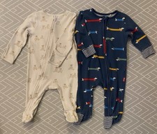 2pcs Mamas & Papas Teddy Bear Kite Sausage cotton baby zip sleepsuit 3-6 months