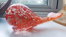 Vintage Wedgewood Hand Blown Glass Whale Speckled Orange