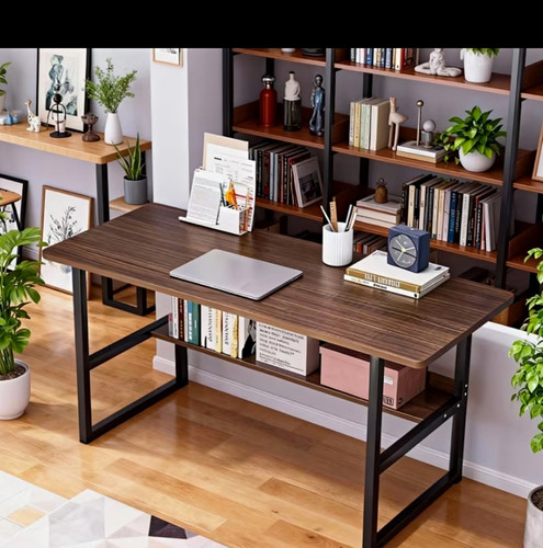 Dark wood computer desk - desk,, metal
