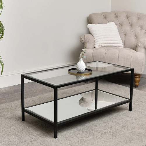 Black glass mirrored coffee - glass, &