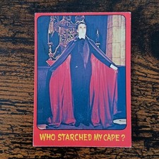 Shocking Laffs card 15 Who Starched My Cape? Vintage 1976 Topps Gum Dracula Lee