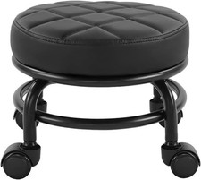 FURWOO Roller Seat PU Leather Low Round Rolling Stool Floor Stool with Wheels