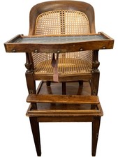 Antique Wooden High Chair with Woven Cane Seat and Tray - #1008