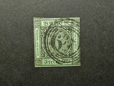 BADEN GERMAN STATES 1851-52 6kr BLACK ON GREEN PAPER IMPERF STAMP - FINE USED