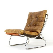Retro Vintage Ikea Leather Chrome Sling Lounge Chair Armchair Danish 1960s 1970s