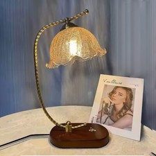 Rustic Retro Style Light Table Lamp Desk Glass Flower Lampshape LED Room Reading