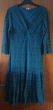 Used Turquoise (Petrol) Per Una Lacy Midi Twist Bodice, Frilled Dress 14