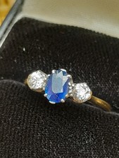 Sapphire & Diamond Trilogy Ring 18ct 18K Yellow Gold - Size K