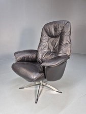 Vintage Danish Swivel Chair Recliner Black leather Hjort knudsen  EB9244 MSWI