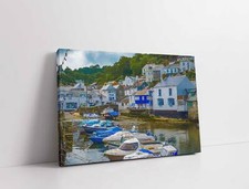 Polperro fishing harbour village Cornwall.Painting canvas picture print
