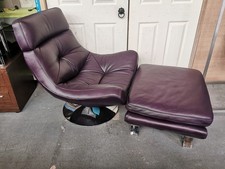 Mid Century Modern Leather Swivel Egg Chair with Footstool