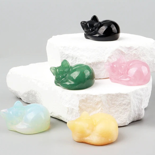 Crystal sleeping cat figurines - sleeping,