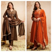 Women Purple Chinon Anarkali