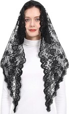 Mantilla Veil Floral Embroidery Latin Mass Church Scarf Black Catholic Chapel UK