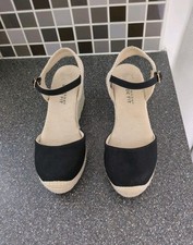 Primark Wide Fit Black Canvas Espadrille Wedge Shoes Size 3