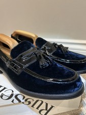 Russell & Bromley Keeble Leather Loafer. Navy Velvet.  Black Patent 44 (9.5) New