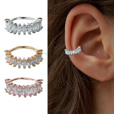 Hypoallergenic Sterling Silver Oval CZ Fake Piercing Ear Cuff Hoop Earrings 1pc