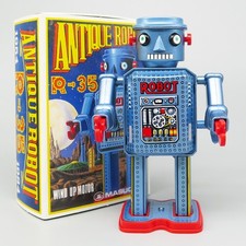 ANTIQUE ROBOT R-35 Masudaya Japan 1984 w/ Box Vintage Wind Up Toy 11.5cm Tall