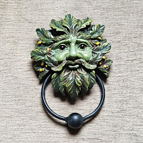 Green man metal ring door - man,