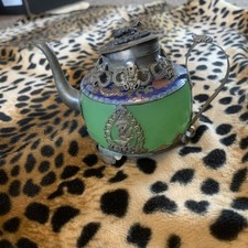 Vintage Tibetan Silver & Jade Mini Teapot Rearing Snake Lid 