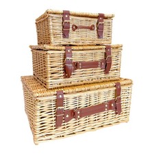 Set of 3 Empty Wicker Hamper Baskets with Lids for Gift Baskets (12", 14", 18")