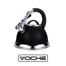 De - 3.5l Metallic Black Stainless Steel Whistling Kettle Gas & Electric Hobs