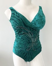 BHS Riviera Green Silver Print Wrap Style Swimsuit UK 12